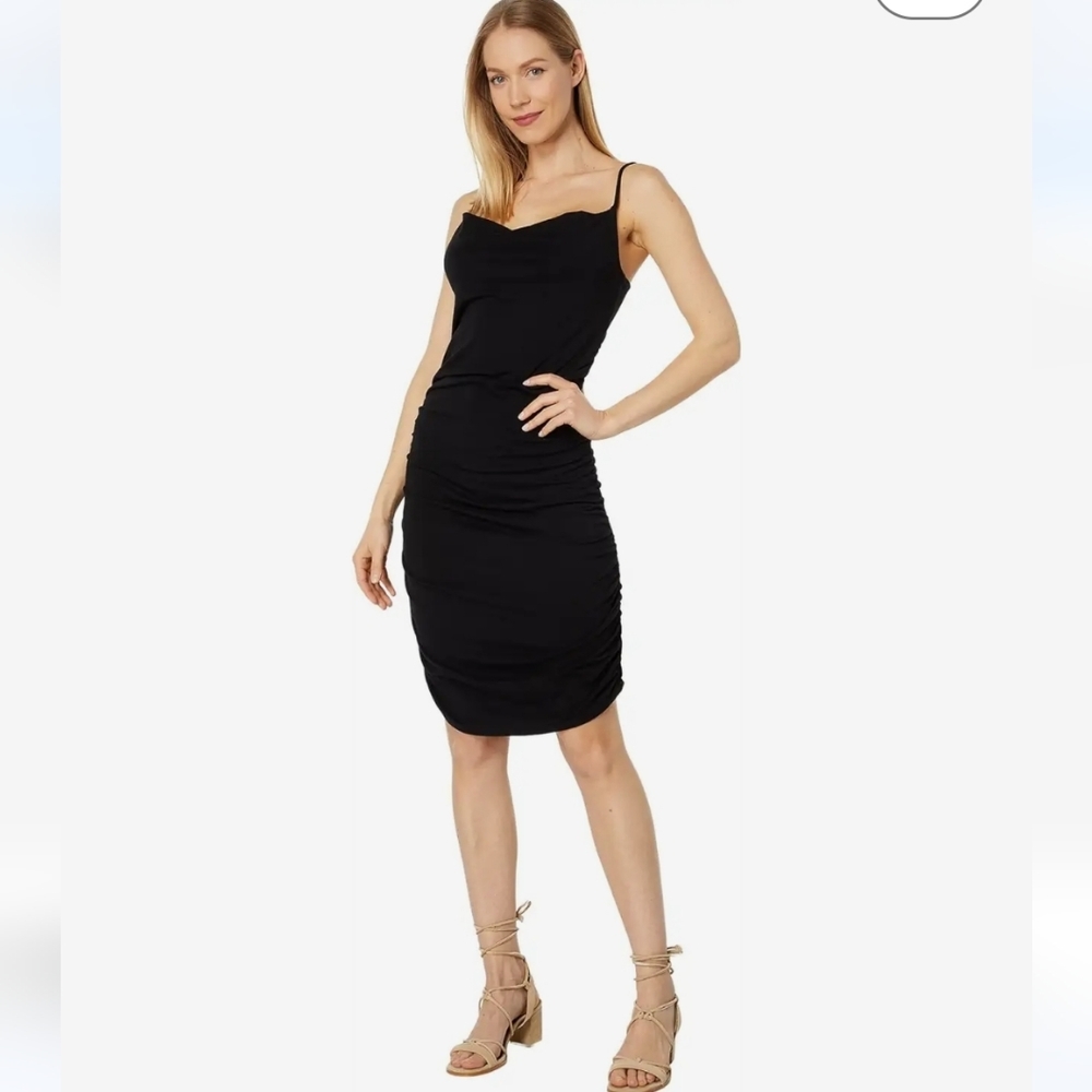 bobi Black Ruched Midi Slip Dress